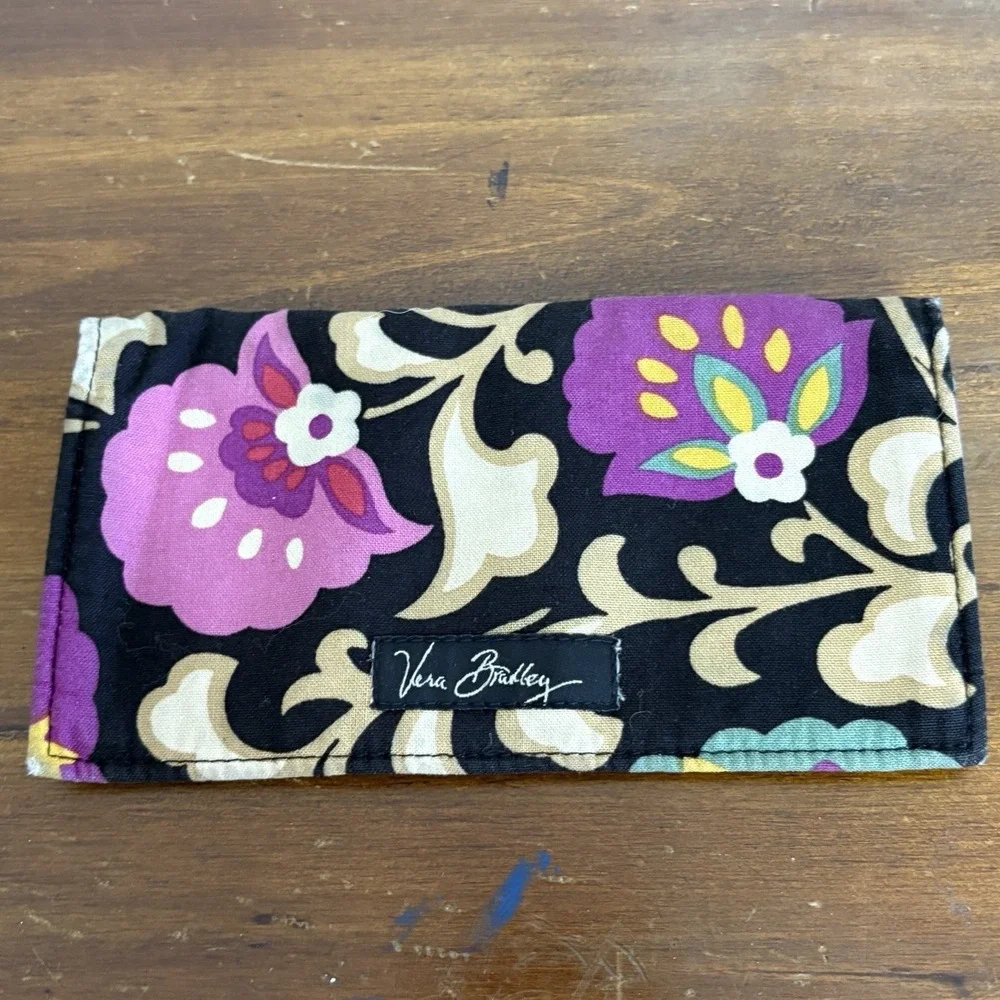 Vera Bradley Suzani Checkbook Cover Retired Print Floral Black Pink Purple